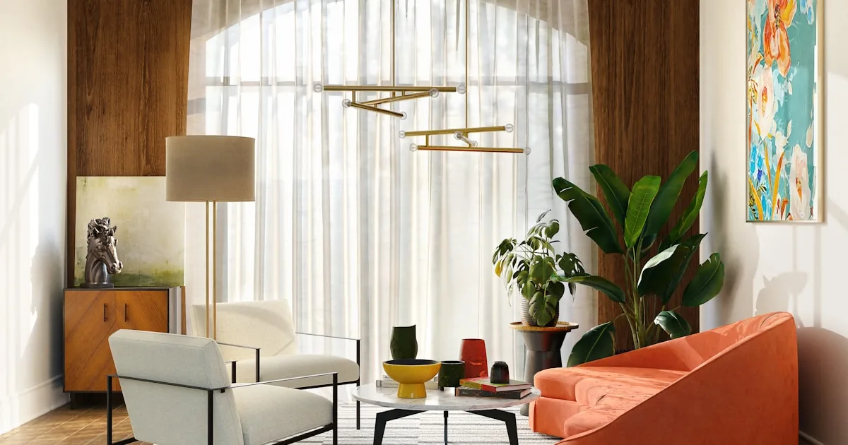 Elegant natural linen curtains in a sunlit living room with soft filtered light and neutral decor