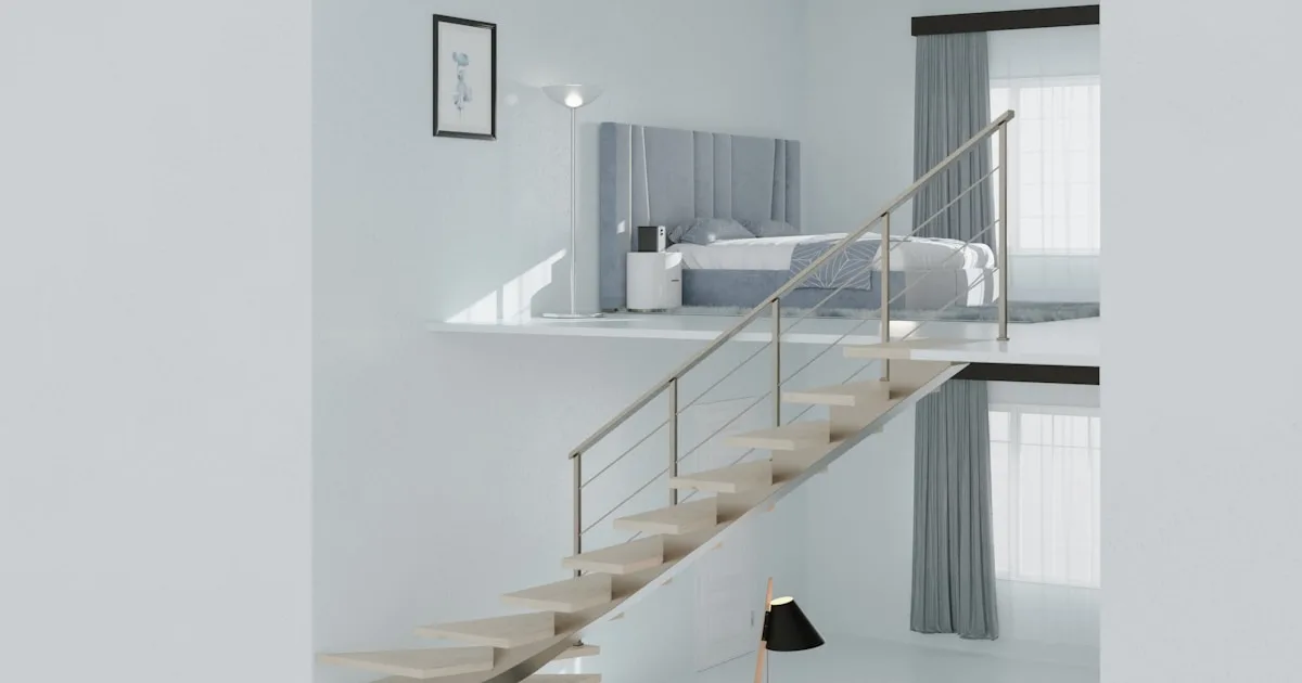 Modern duplex interior with open staircase and stylish living area