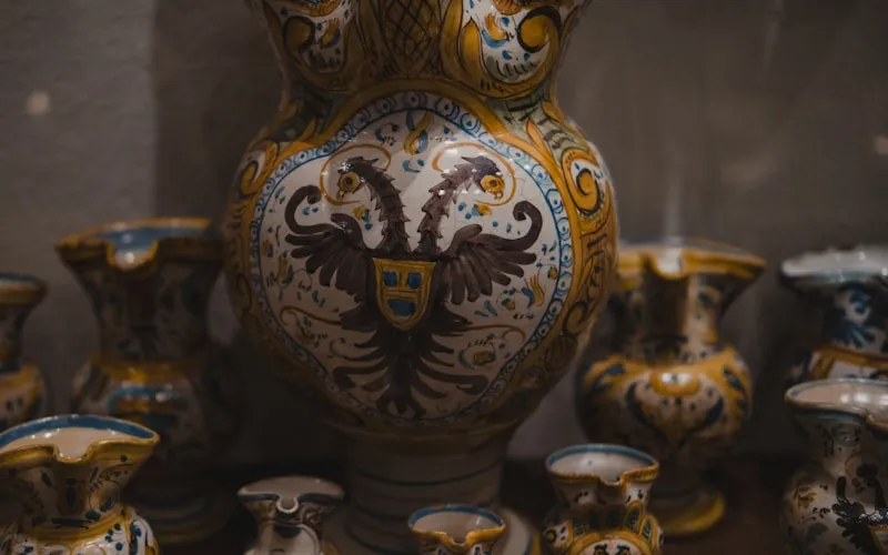 Vintage accessories and pottery in a French country interior setting