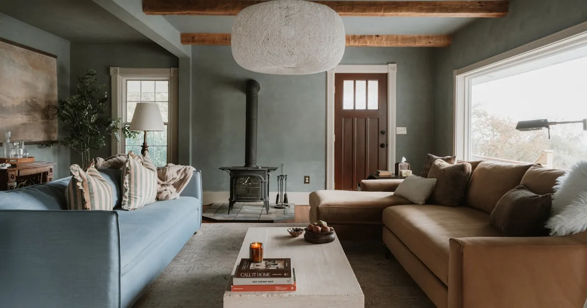 Home stylist arranging decor in a beautifully staged room