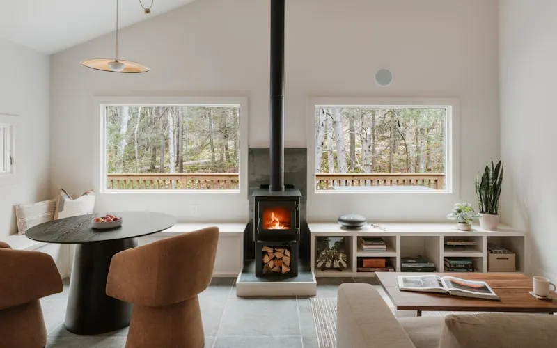 Interior showing layered lighting with ambient, task, and accent sources