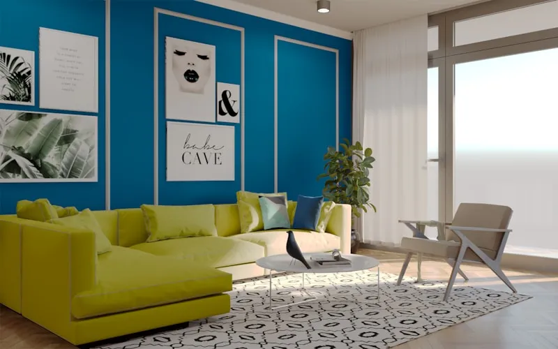 Bold accent wall in a modern living room creating a dramatic focal point