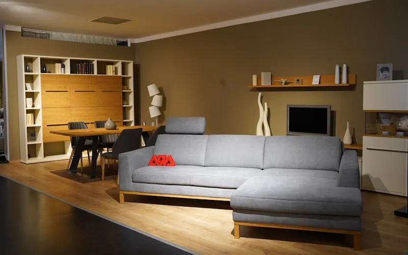 Japandi living room with warm neutral earth tones and natural wood accents
