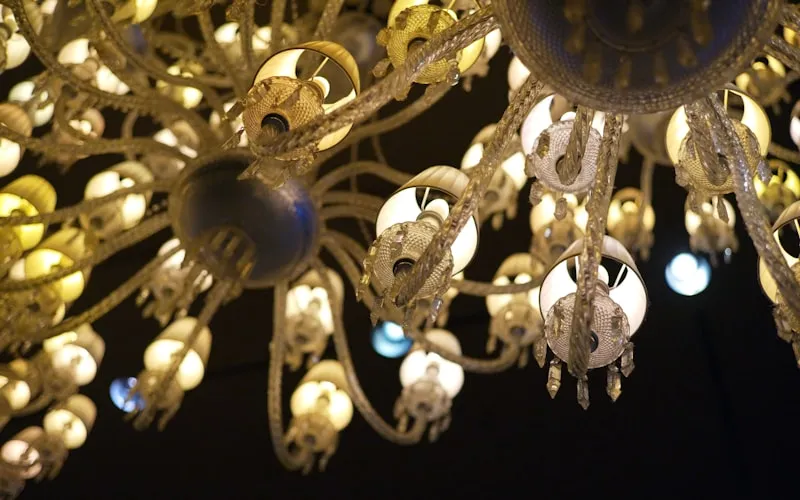 Dramatic crystal chandelier illuminating a luxury interior space