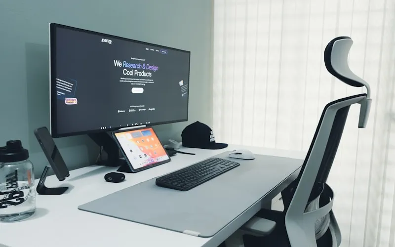 Modern ergonomic home office with organized desk and quality seating