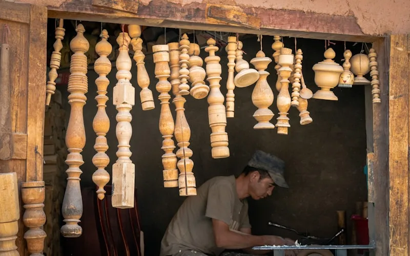 Handcrafted artisan furniture pieces adding unique character to an interior