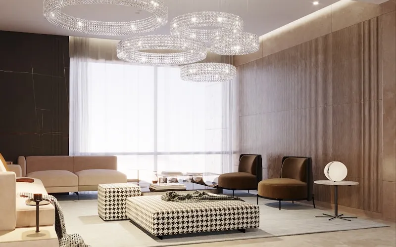 Grand villa living room with high ceilings and elegant proportions